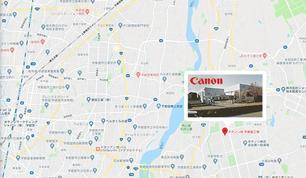 キヤノン宇都宮事業所の周辺マップ
